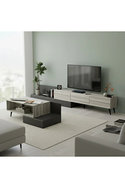 Stylish Home Coffee and TV Table Set in White and Grey - SH55