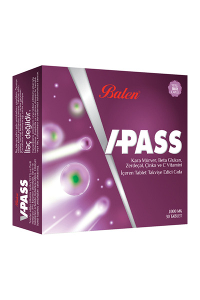 Balen Vpass Black Elderberry Beta Glucan Turmeric Zinc and Vitamin C 1000 Mg 30 Tablets
