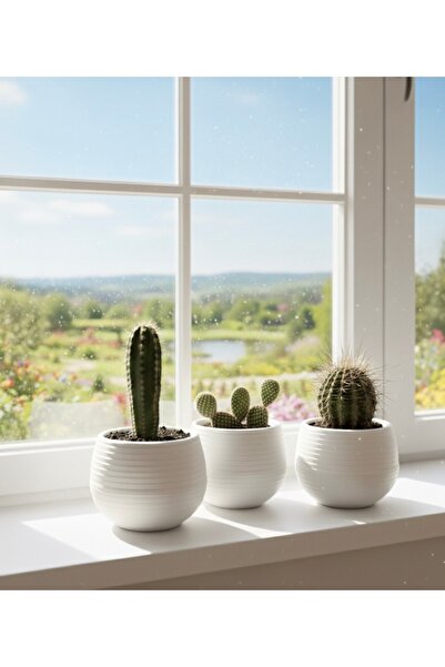 esm vase DEKORATİF KAKTÜS SUKULENT 3ADET PLASTİK DRENAJLI SAKSI SETİ 14CM