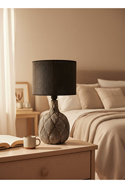 Otti Otte Leaves Siyah Hasır Başlıklı Modern Masa Lambası Abajur