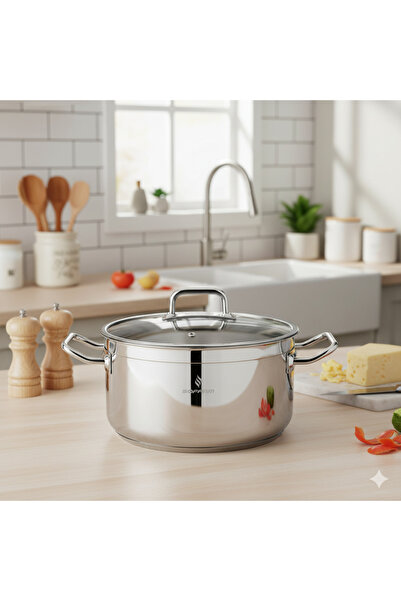 Sofram Atlas Steel Turkish Cooking Pot with Glass Lid, 30 cm