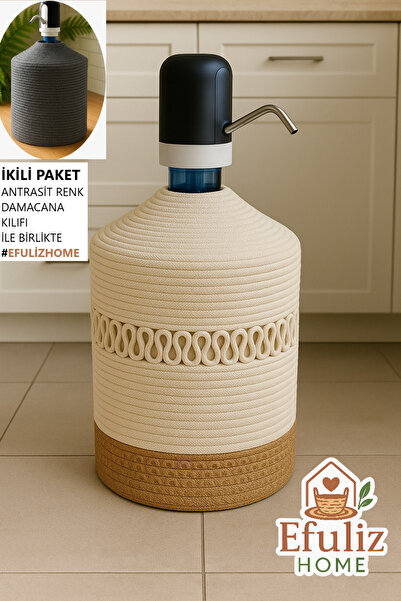Efuliz Home Jüt Hasır Görünümlü Damcana Kılıfı, Şık Ve Doğal Su Sebili Örtüsü.