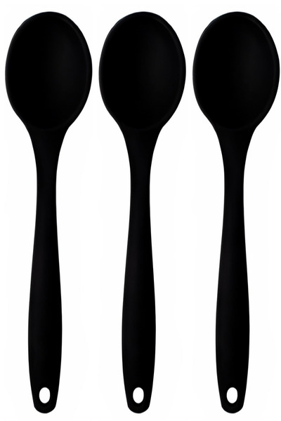 Kitchen Design Lab Büyük Boy Yanmaz Yapışmaz Siyah Silikon Kaşık 3 Adet