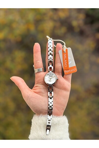 Ferrucci Zincir Gümüş Renk Çelik Kordon Su Geçirmez Garantili Kol Saati+bileklik