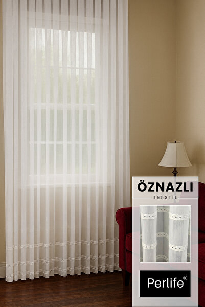 perlife Lüks Klasik Tül Perde – 3 Sıra Brode, Etek Brodeli, Sık Pileli Zarif ...