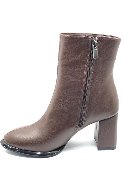 KOCAMANLAR Feles Stitching Detailed Classic Heeled Women's Boots Brown