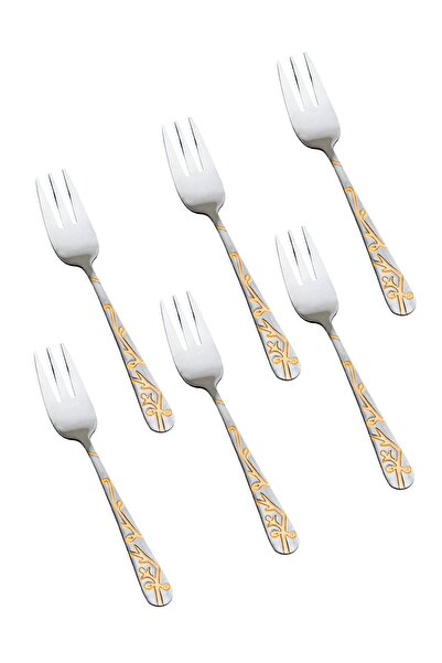 HIC 6-Piece Stainless Steel Dessert Fork Set Silver With Gold
