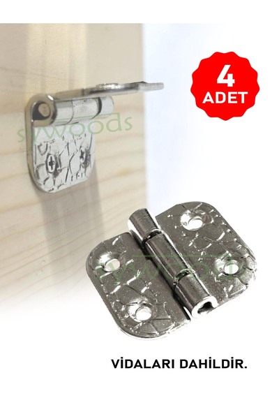 sywoods 90 Derece Stoplu Menteşe 4 Adet Nikel 30x33 mm Kutu ve Sandık Menteşesi Hobi Maket