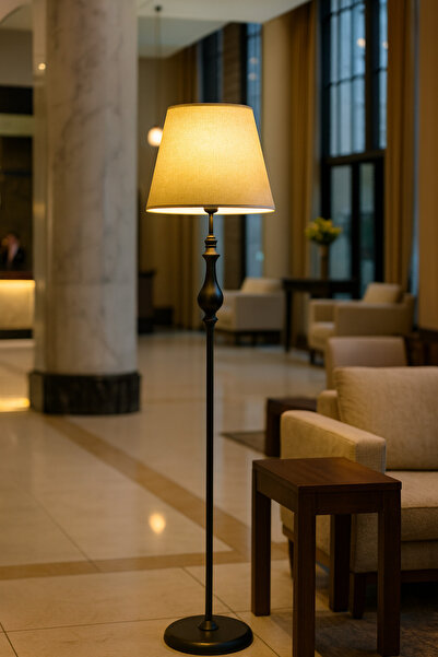 Lampada Roma Black Metal Lambader - Hasır