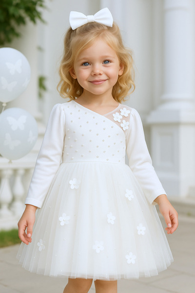 TREEMASS Kız çocuk kadife ve tülden elbise zarif tasarımıyla özel günler için...