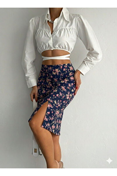 MaxiMor Fusta midi din țesătură licra creion pentru femei, cu talie elastică ...