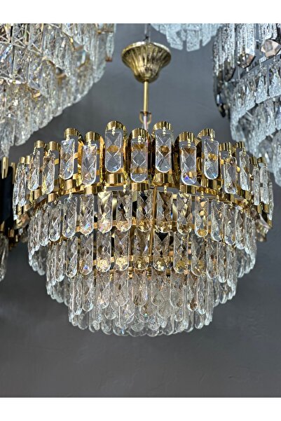 Led 50 CM KRİSTAL LÜX SALON AVİZESİ GOLD 8 AMPÜL