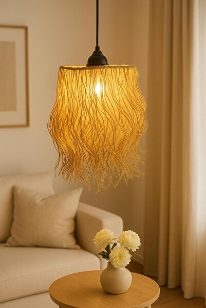 Solea Home Design Hasır Doğal Saçaklı Avize | Kağıt İpli Bohem Avize