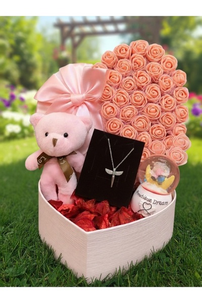 elovya Sevgiliye Arkadaşa Hediye Kutusu Kar Küresi Cam Satürn Kolye Ayıcık