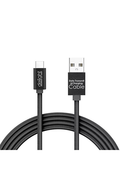 DELIGHT Cablu de date USB type C 1m negru cu iluminare LED rosu