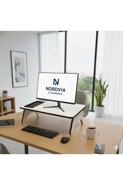NORDVİA Mdf Monitor Riser Stand – Ergonomic Desktop Organizer, Laptop & Compu...