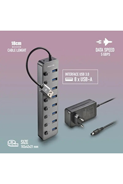 NGS HUB USB 3.0 iHub8 cu 8 porturi si alimentator HUB-IHUB8-NGS