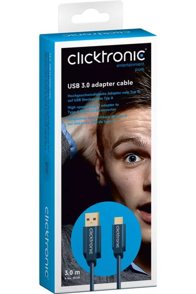 CLICKTRONIC Professional Cable 3m USB TYPE C - USB 3.0 4.5W SuperSpeed ​​5Gbit/s OFC gold-plated copper