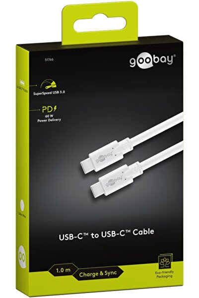 goobay USB type C 3.2 Gen1 male-male PD 60W charging and sync cable 1m white