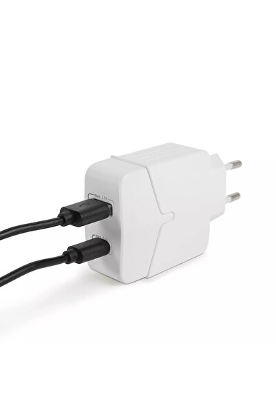 DELIGHT Προσαρμογέας γρήγορης φόρτισης USB +USB Type C PD18W QuickCharge 3.0, λευκός
