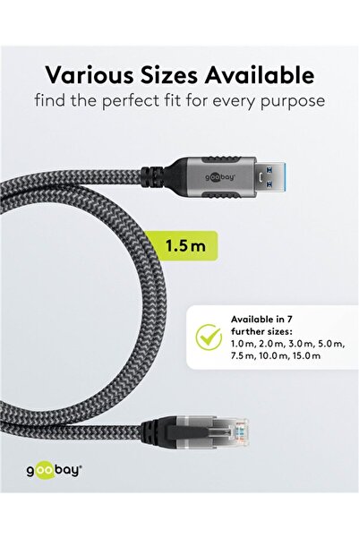 goobay Ethernet LAN cable USB-A 3.0 to RJ45 1.5m CAT6 Gbit/s black 70497