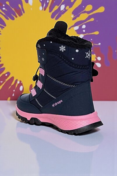 ALTUNTAŞ Durable, Orthopedic, Velcro, Navy Blue-Pink Girls' Snow Boots