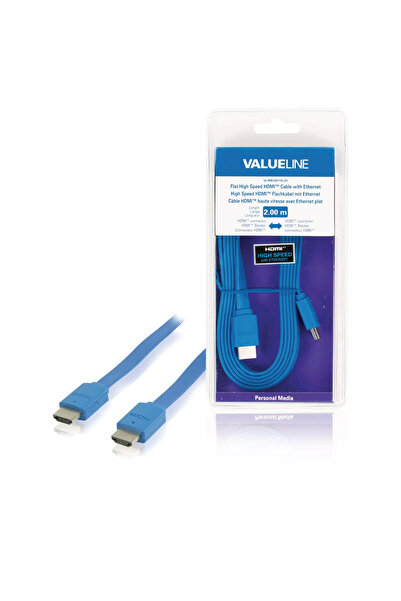 VALUELINE Cablu HDMI tata - HDMI tata High Speed cu Ethernet plat 2m albastru