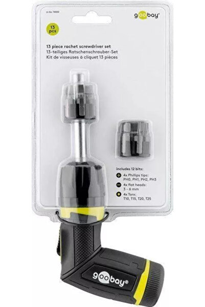 goobay Ratchet screwdriver set 12 bits CrV 4x Phillips PH0 PH1 PH2 PH3 Flat heads 4x 3mm 4mm 5mm 6mm 4x