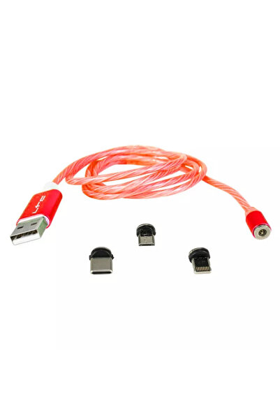 OEM Cable 1m 3in1 USB TYPE C iPhone Micro USB red LED lighting