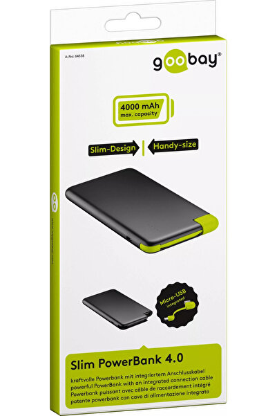 goobay Portable powerbank Li-polymer 4000mAh with micro USB cable