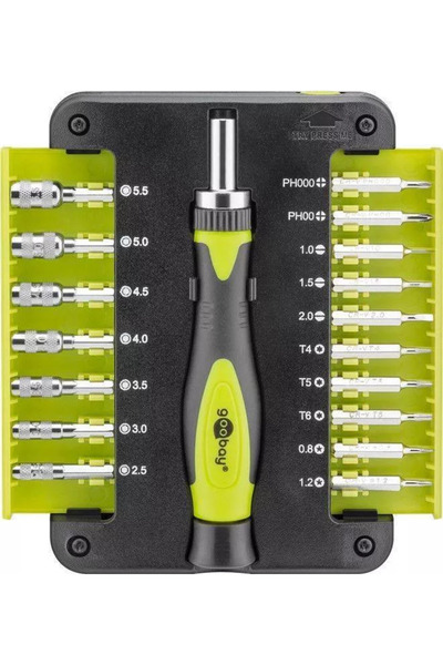 goobay Screwdriver set 17bit CrV 3x flat heads 1mm 1.5mm 2mm 2x Phillips PH000 PH00 3x Torx T4 T5 T6 2x