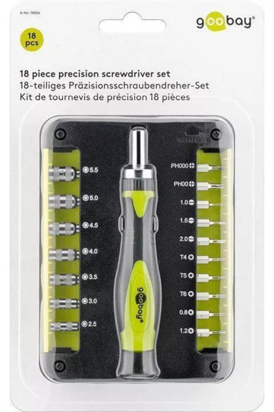 goobay Screwdriver set 17bit CrV 3x flat heads 1mm 1.5mm 2mm 2x Phillips PH000 PH00 3x Torx T4 T5 T6 2x