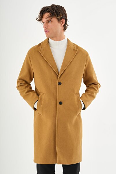 Cekmon Erkek Regular Fit Düğmeli Cepli Kışlık Astarlı Klasik Uzun Kaşe Kaban