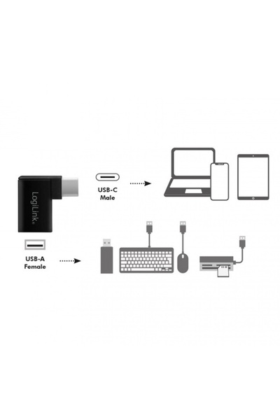 LogiLink Adaptor Logilink AU0055 USB 3.2 A mama - USB type C tata in unghi 90 grade (Negru)