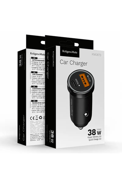 Kruger&Matz Car charger KM0873 12-24V - USB-A /TYPE C QC3.0 PD 38W