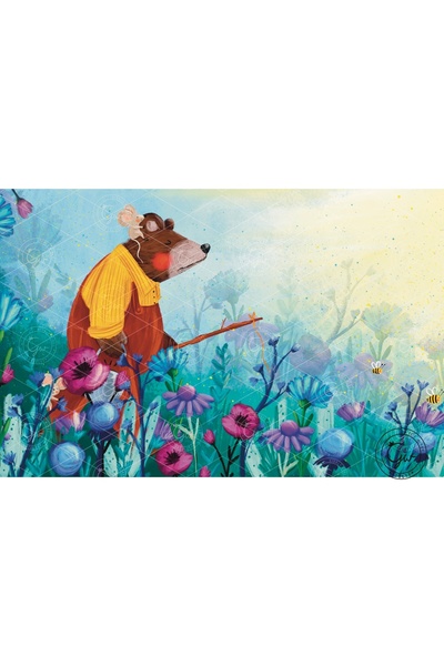 Özel Tasarım Dijital İllüstrasyon Fishing Bear Posteri