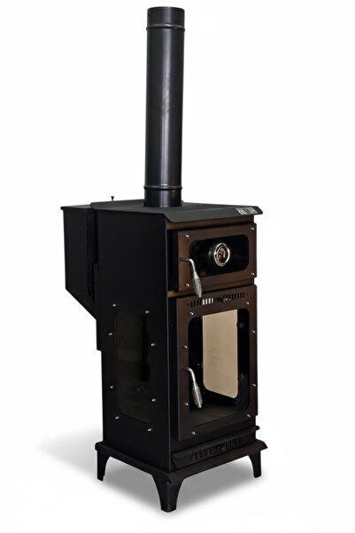 DT DEFNE TASARIM Pelet Soba Fırınlı Kuzineli Pelet Şömine 3 Tarafı Camlı Pasl...