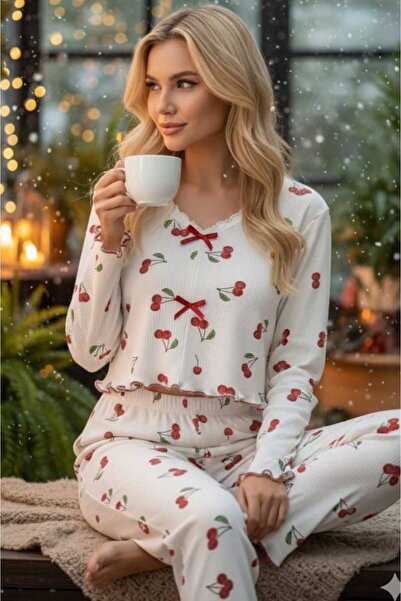 PEMBİŞ HOMEWEAR Set de pijamale din țesătură specială tricotată cu căpșuni încrețite