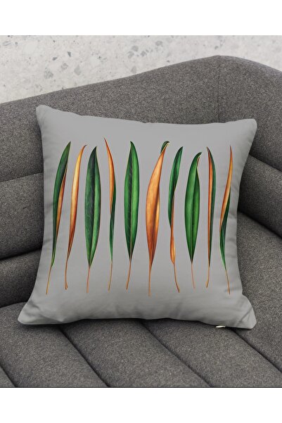 Şah Dekor Magnolia Flower Patterned Green Gray 4-Piece Digital Printed Gift Pillow Cushion Cover