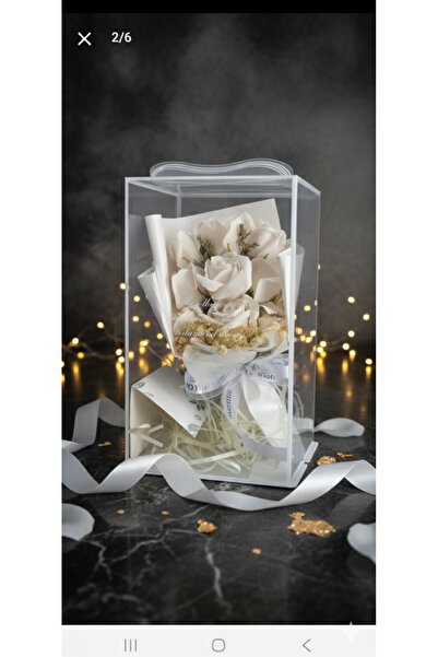 YAPAY ÇİÇEK DERYASI Beyaz Gül 9 Kafalı Cipso Aranjmanli Kutulu Sevgililer Günü