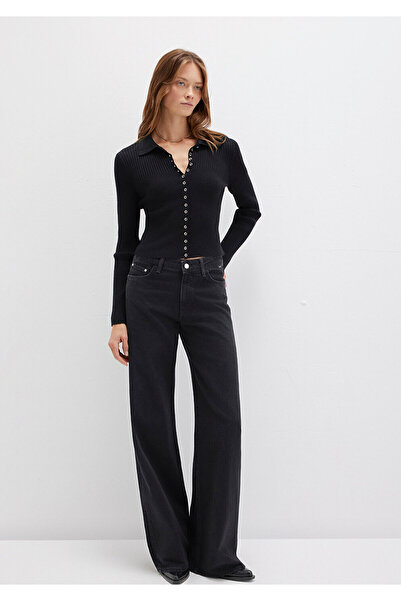 Mavi Buttoned Black Knitwear Polo 1710787-900