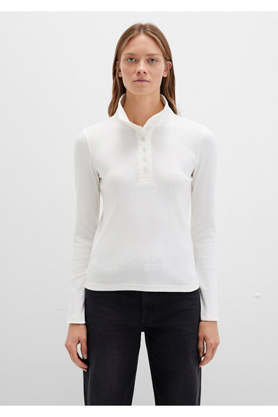 Mavi Button Detailed Mock Neck Ecru T-Shirt Fitted / Bodycon Cut 1613614-70057