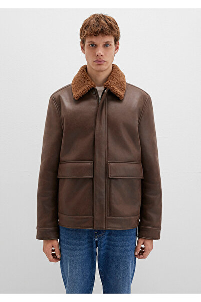 Mavi Brown Faux Fur Detailed Faux Leather Jacket Regular Fit / Regular Cut 0110669-70240