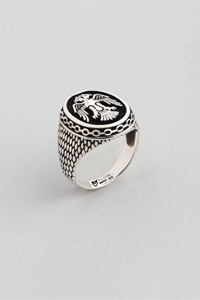 So CHIC... Çift Başlı Kartal Motifli Gümüş Erkek Yüzük