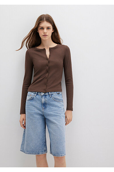 Mavi Button Detailed Brown Long Sleeve T-Shirt Fitted / Bodycon Cut 1613330-88067