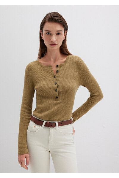 Mavi Wool Blend Button Detail Brown Sweater Fitted / Bodycon Cut 1710730-71567