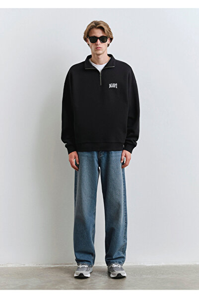 Mavi Logo Printed Semi-Zip Black Sweatshirt 0S10208-900