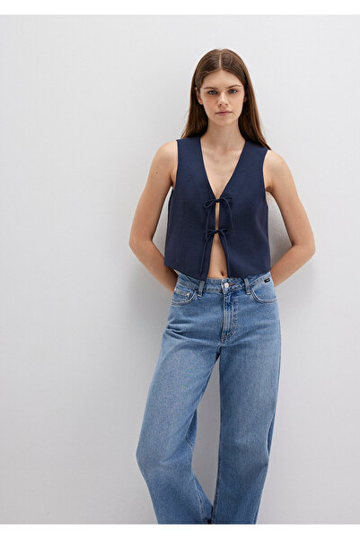 Mavi Lace-Up Navy Blue Blouse 1211200-82318