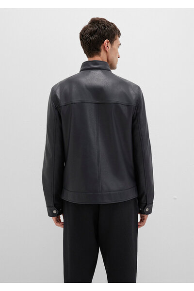 Mavi Μαύρο δερμάτινο μπουφάν με ψηλό γιακά Slim Fit / Slim Fit 0110634-71379