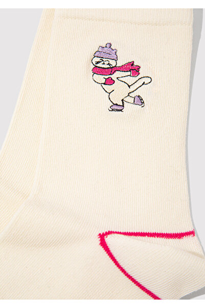 Mavi Cat Embroidered Ecru Socks 1913564-70057